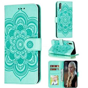 Intricate Embossing Datura Solar Leather Wallet Case for Samsung Galaxy A70s - Green