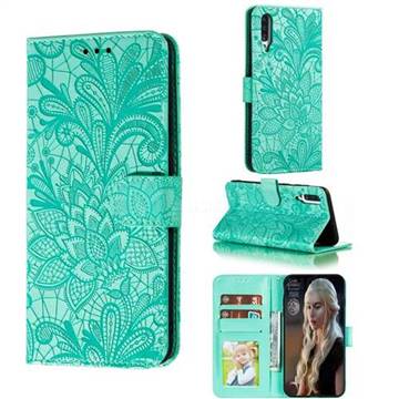Intricate Embossing Lace Jasmine Flower Leather Wallet Case for Samsung Galaxy A70s - Green
