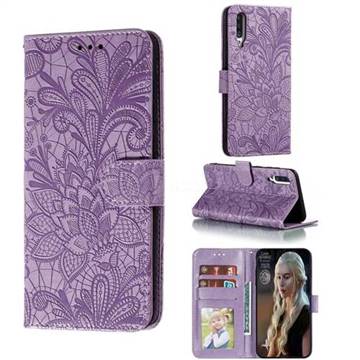 Intricate Embossing Lace Jasmine Flower Leather Wallet Case for Samsung Galaxy A70s - Purple