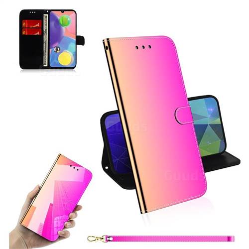 Shining Mirror Like Surface Leather Wallet Case for Samsung Galaxy A70s - Rainbow Gradient