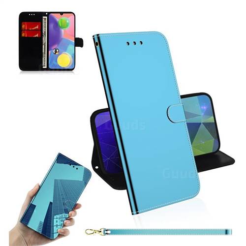 Shining Mirror Like Surface Leather Wallet Case for Samsung Galaxy A70s - Blue