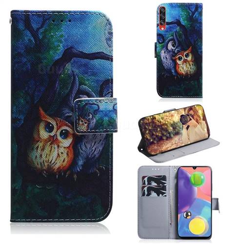 Oil Painting Owl PU Leather Wallet Case for Samsung Galaxy A70s
