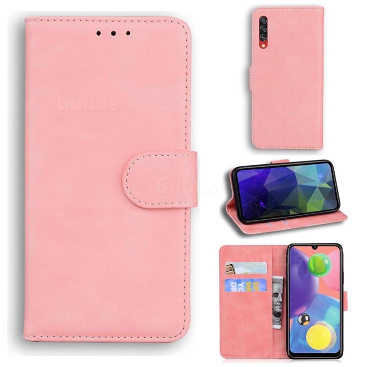 Retro Classic Skin Feel Leather Wallet Phone Case for Samsung Galaxy A70s - Pink