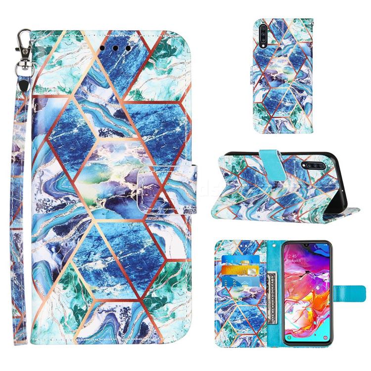 Green and Blue Stitching Color Marble Leather Wallet Case for Samsung Galaxy A70s