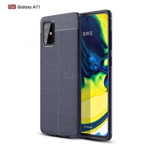 Luxury Auto Focus Litchi Texture Silicone TPU Back Cover for Samsung Galaxy A71 4G - Dark Blue