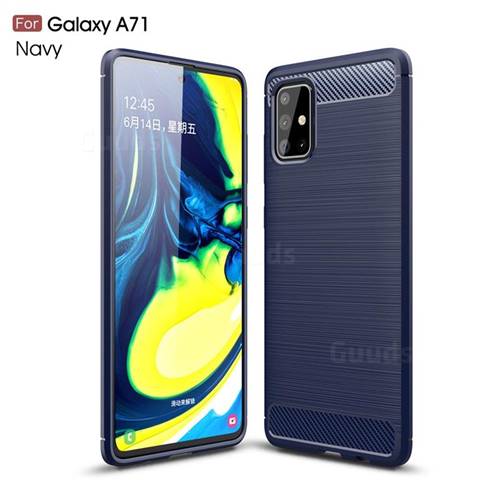 Luxury Carbon Fiber Brushed Wire Drawing Silicone TPU Back Cover for Samsung Galaxy A71 4G - Navy