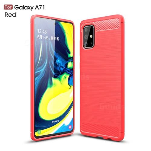 Luxury Carbon Fiber Brushed Wire Drawing Silicone TPU Back Cover for Samsung Galaxy A71 4G - Red