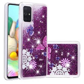 Purple Flower Butterfly Dynamic Liquid Glitter Quicksand Soft TPU Case for Samsung Galaxy A71 4G