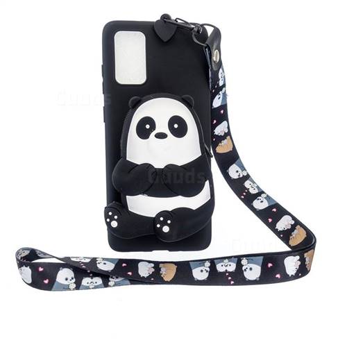 Cute Panda Neck Lanyard Zipper Wallet Silicone Case for Samsung Galaxy A71 4G