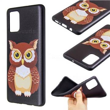 Big Owl 3D Embossed Relief Black Soft Back Cover for Samsung Galaxy A71 4G