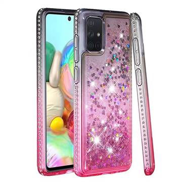 Diamond Frame Liquid Glitter Quicksand Sequins Phone Case for Samsung Galaxy A71 4G - Gray Pink