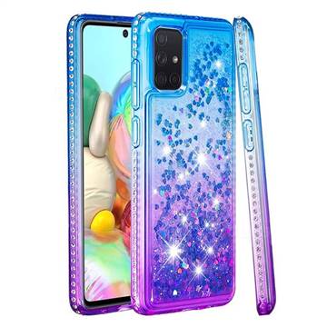 Diamond Frame Liquid Glitter Quicksand Sequins Phone Case for Samsung Galaxy A71 4G - Blue Purple