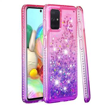 Diamond Frame Liquid Glitter Quicksand Sequins Phone Case for Samsung Galaxy A71 4G - Pink Purple