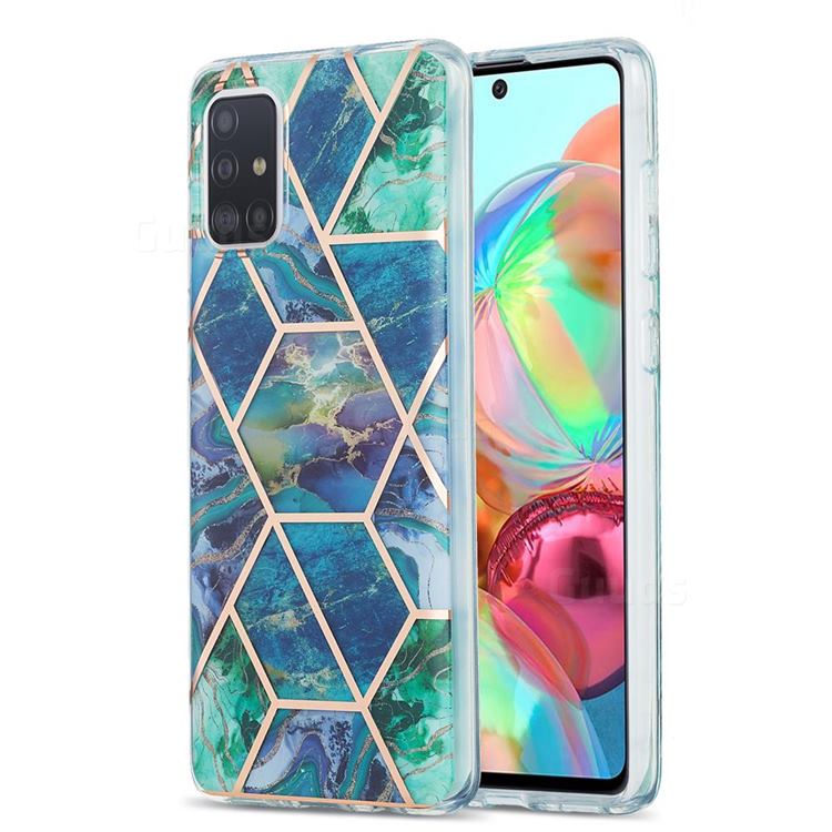 Blue Green Marble Pattern Galvanized Electroplating Protective Case Cover for Samsung Galaxy A71 4G