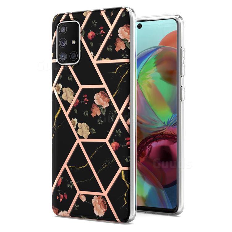 Black Rose Flower Marble Electroplating Protective Case Cover for Samsung Galaxy A71 4G