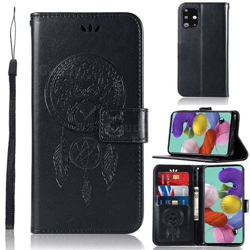 Intricate Embossing Owl Campanula Leather Wallet Case for Samsung Galaxy A71 4G - Black