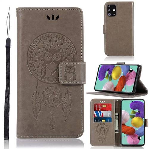 Intricate Embossing Owl Campanula Leather Wallet Case for Samsung Galaxy A71 4G - Grey