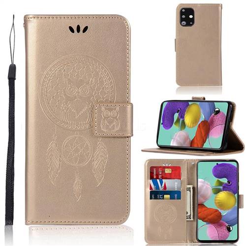 Intricate Embossing Owl Campanula Leather Wallet Case for Samsung Galaxy A71 4G - Champagne