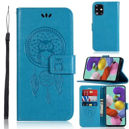 Intricate Embossing Owl Campanula Leather Wallet Case for Samsung Galaxy A71 4G - Blue