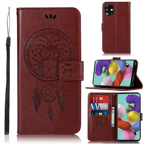 Intricate Embossing Owl Campanula Leather Wallet Case for Samsung Galaxy A71 4G - Brown
