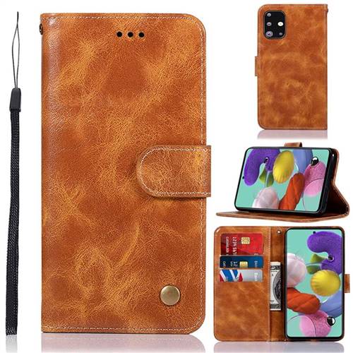 Luxury Retro Leather Wallet Case for Samsung Galaxy A71 4G - Golden