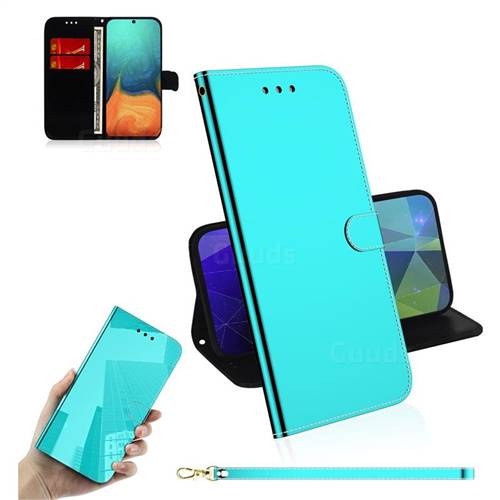Shining Mirror Like Surface Leather Wallet Case for Samsung Galaxy A71 4G - Mint Green