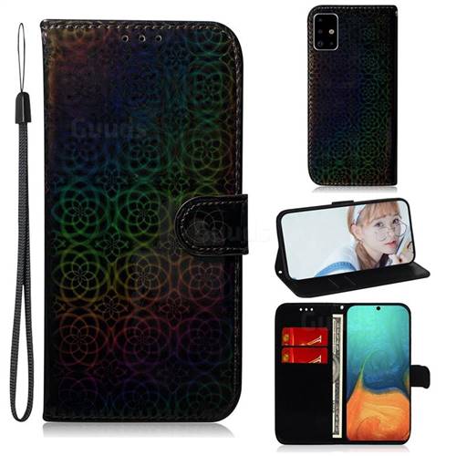 Laser Circle Shining Leather Wallet Phone Case for Samsung Galaxy A71 4G - Black