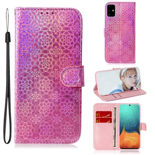 Laser Circle Shining Leather Wallet Phone Case for Samsung Galaxy A71 4G - Pink