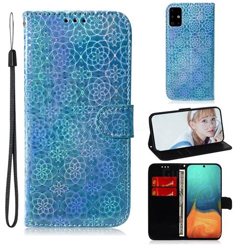 Laser Circle Shining Leather Wallet Phone Case for Samsung Galaxy A71 4G - Blue