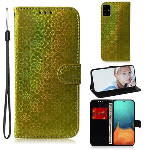 Laser Circle Shining Leather Wallet Phone Case for Samsung Galaxy A71 4G - Golden
