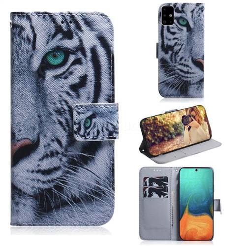 White Tiger PU Leather Wallet Case for Samsung Galaxy A71 4G
