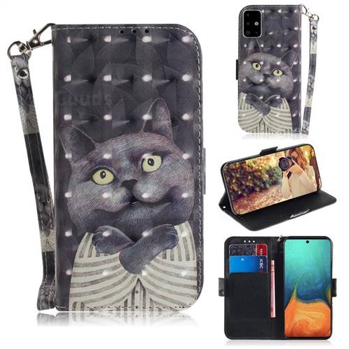 Cat Embrace 3D Painted Leather Wallet Phone Case for Samsung Galaxy A71 4G