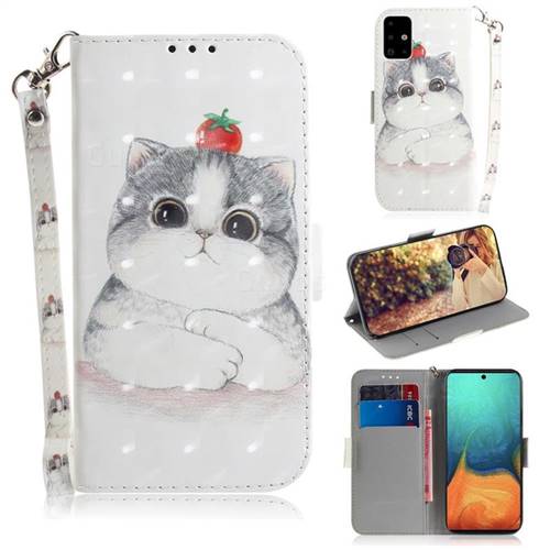 Cute Tomato Cat 3D Painted Leather Wallet Phone Case for Samsung Galaxy A71 4G