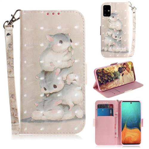 Three Squirrels 3D Painted Leather Wallet Phone Case for Samsung Galaxy A71 4G