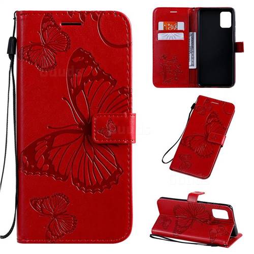 Embossing 3D Butterfly Leather Wallet Case for Samsung Galaxy A71 4G - Red