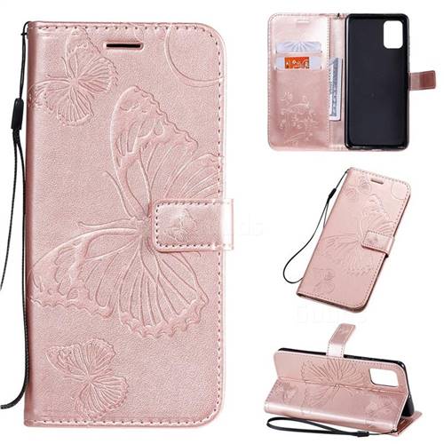 Embossing 3D Butterfly Leather Wallet Case for Samsung Galaxy A71 4G - Rose Gold