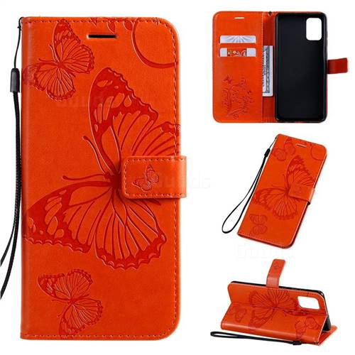 Embossing 3D Butterfly Leather Wallet Case for Samsung Galaxy A71 4G - Orange