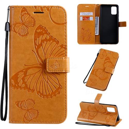 Embossing 3D Butterfly Leather Wallet Case for Samsung Galaxy A71 4G - Yellow