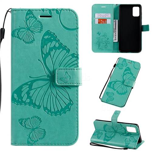 Embossing 3D Butterfly Leather Wallet Case for Samsung Galaxy A71 4G - Green
