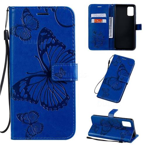 Embossing 3D Butterfly Leather Wallet Case for Samsung Galaxy A71 4G - Blue