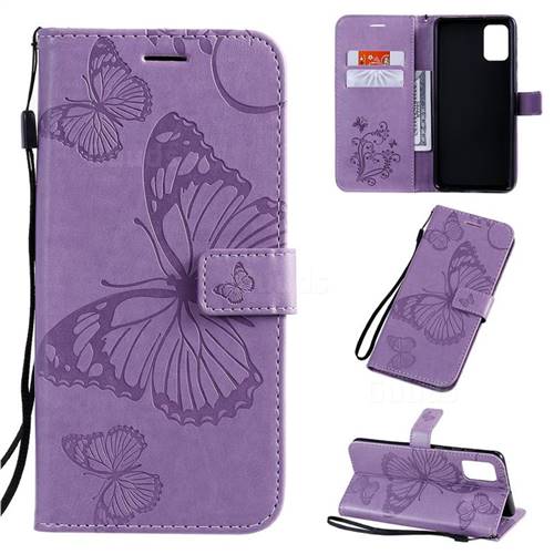 Embossing 3D Butterfly Leather Wallet Case for Samsung Galaxy A71 4G - Purple