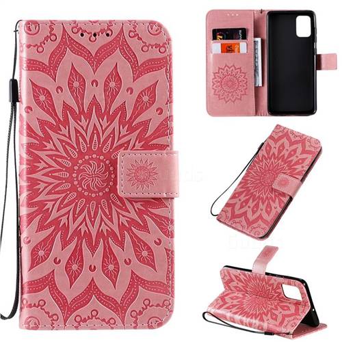 Embossing Sunflower Leather Wallet Case for Samsung Galaxy A71 4G - Pink