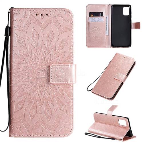 Embossing Sunflower Leather Wallet Case for Samsung Galaxy A71 4G - Rose Gold