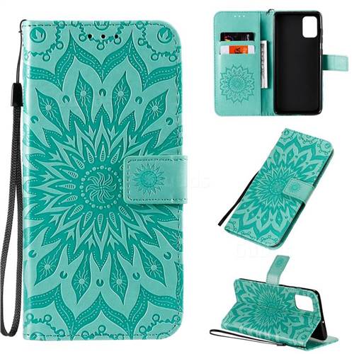 Embossing Sunflower Leather Wallet Case for Samsung Galaxy A71 4G - Green