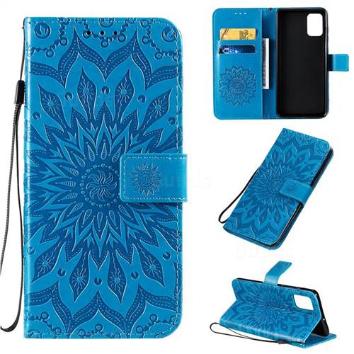 Embossing Sunflower Leather Wallet Case for Samsung Galaxy A71 4G - Blue