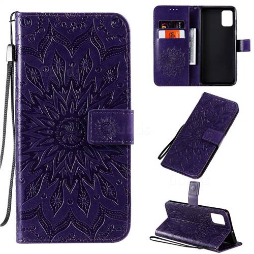 Embossing Sunflower Leather Wallet Case for Samsung Galaxy A71 4G - Purple