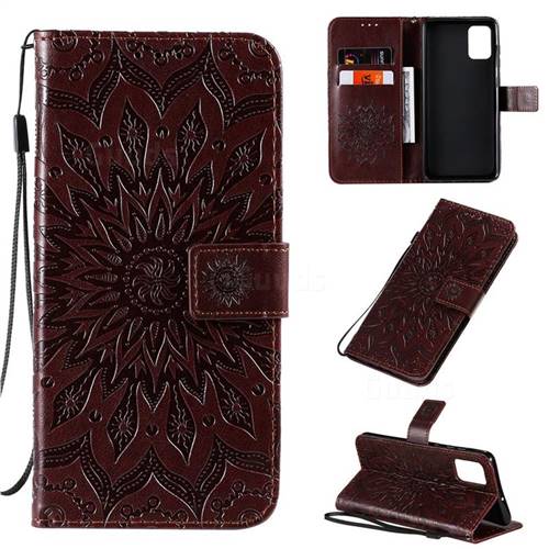 Embossing Sunflower Leather Wallet Case for Samsung Galaxy A71 4G - Brown