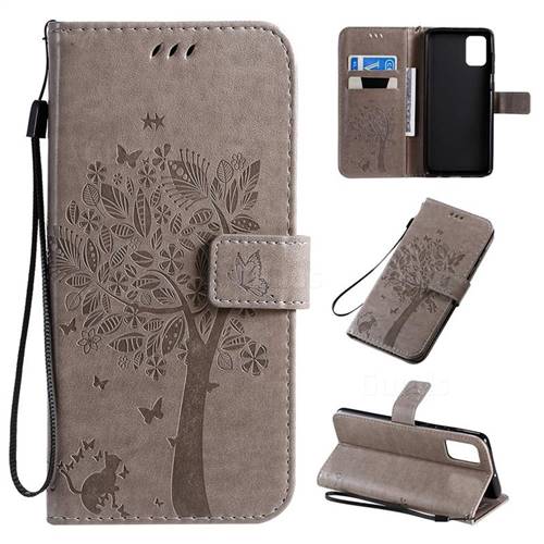 Embossing Butterfly Tree Leather Wallet Case for Samsung Galaxy A71 4G - Grey