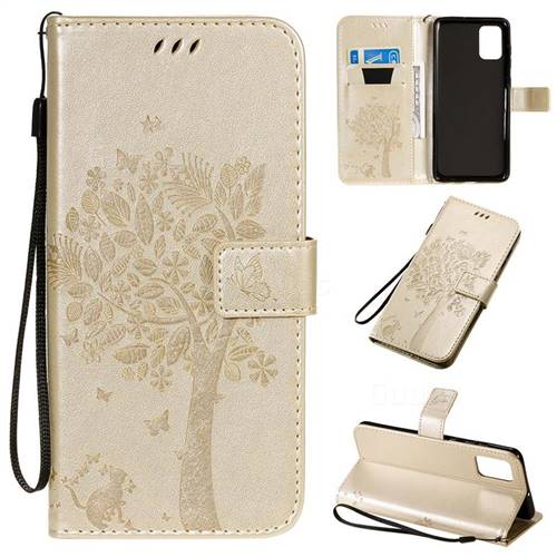 Embossing Butterfly Tree Leather Wallet Case for Samsung Galaxy A71 4G - Champagne
