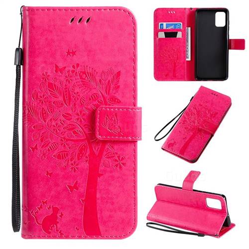 Embossing Butterfly Tree Leather Wallet Case for Samsung Galaxy A71 4G - Rose